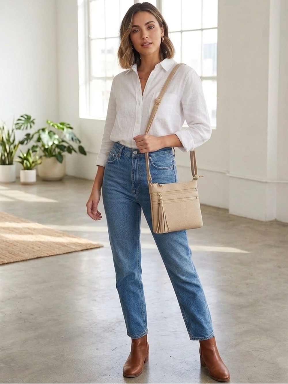 Brentano Almond Beige Crossbody Bag with Adjustable Strap